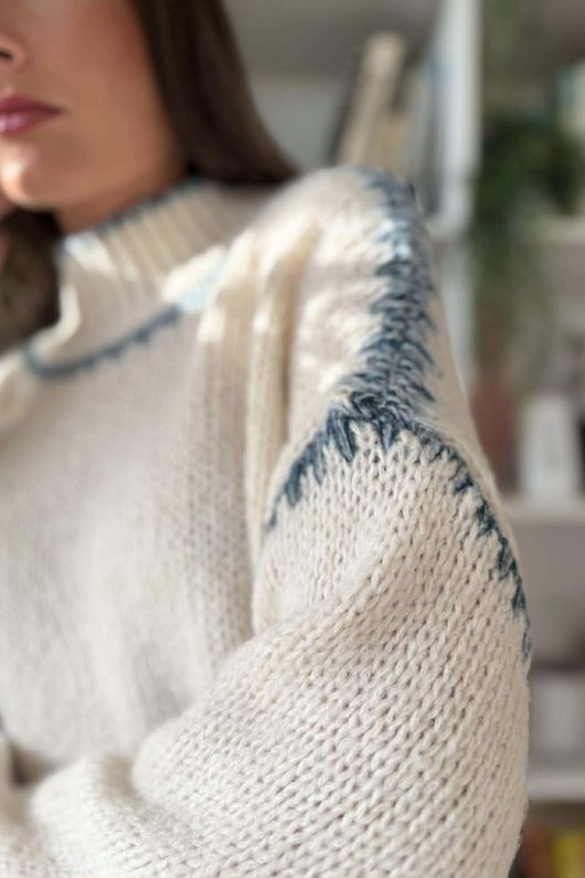  Big Softie Whipstitch Knit Jumper Ecru and Denim